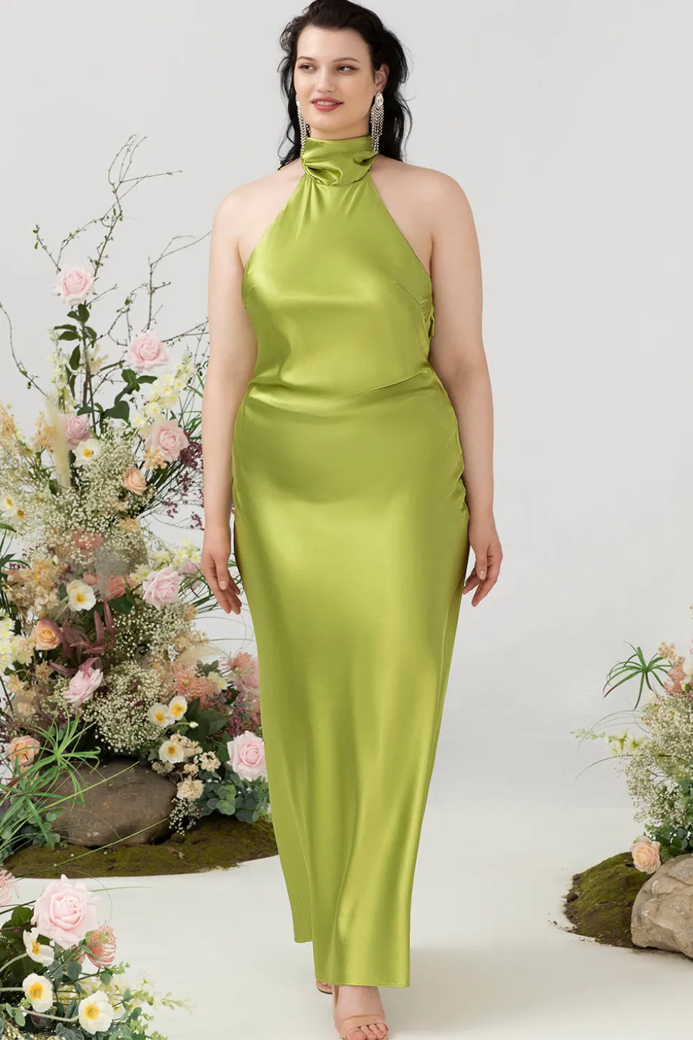 Halter Limão Verde Vestido de Dama de Honor