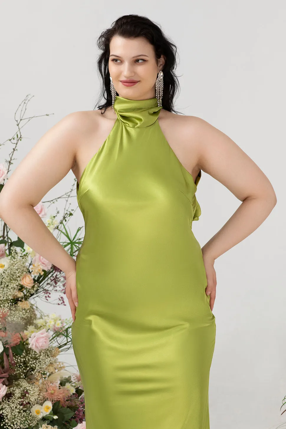 Halter Limão Verde Vestido de Dama de Honor
