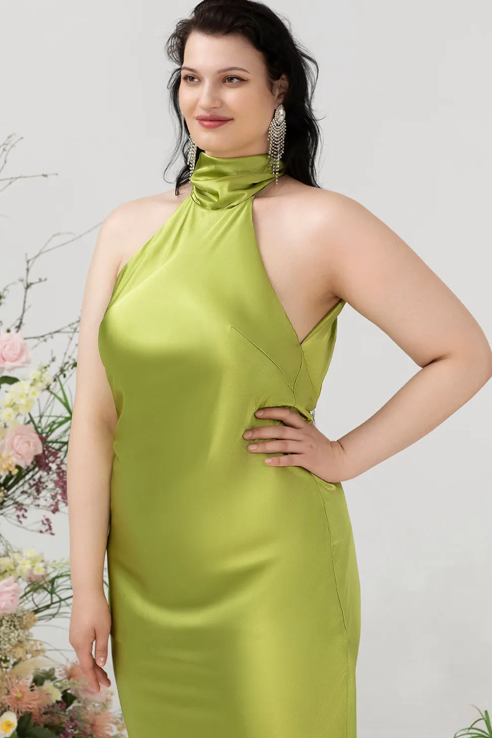 Halter Limão Verde Vestido de Dama de Honor
