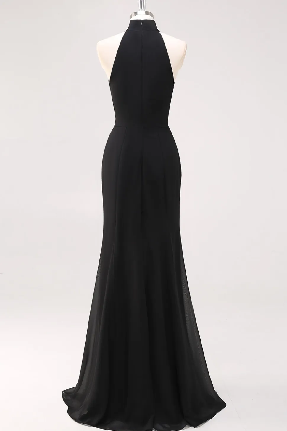 Halter Neck Black Ruffles Sereia Vestido Formal Longo com Fenda