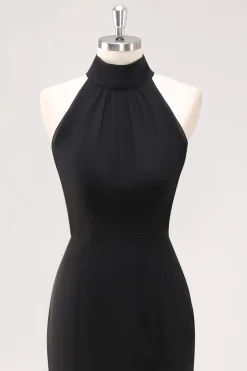 Halter Neck Black Ruffles Sereia Vestido Formal Longo com Fenda