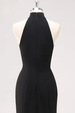 Halter Neck Black Ruffles Sereia Vestido Formal Longo com Fenda