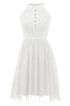 Halter Pescoço Vestido de Renda Da Marinha
