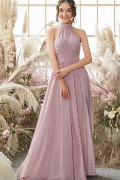 Halter Pleated Chiffon Bridesmaid Dress