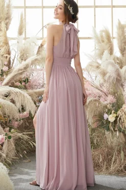 Halter Pleated Chiffon Bridesmaid Dress