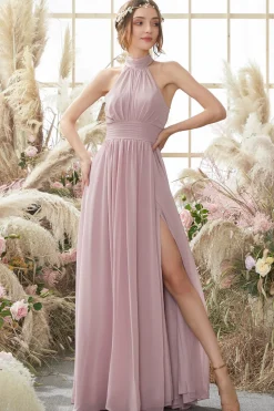 Halter Pleated Chiffon Bridesmaid Dress