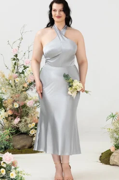 Halter Prata Tamanho Grande Vestido de Dama de Honor