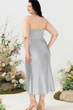 Halter Prata Tamanho Grande Vestido de Dama de Honor