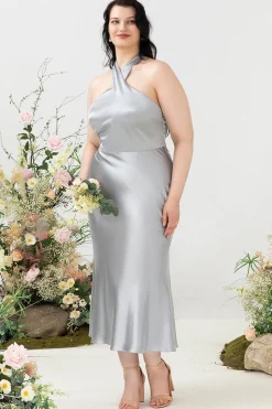 Halter Prata Tamanho Grande Vestido de Dama de Honor