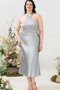 Halter Prata Tamanho Grande Vestido de Dama de Honor