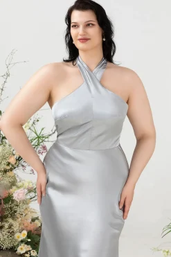 Halter Prata Tamanho Grande Vestido de Dama de Honor
