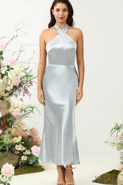Halter Prata Vestido de Dama de Honor