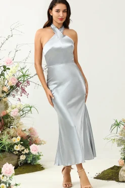 Halter Prata Vestido de Dama de Honor