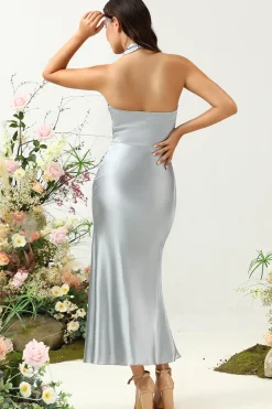 Halter Prata Vestido de Dama de Honor