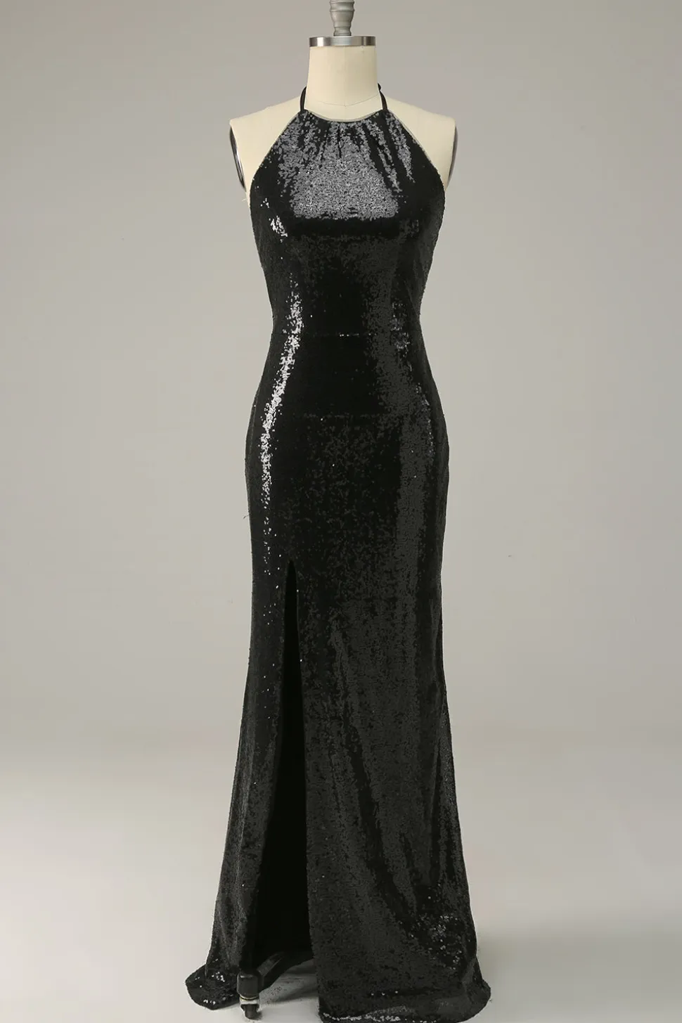 Halter Preto Lantejoulas Mais Tamanho Vestido de Festa