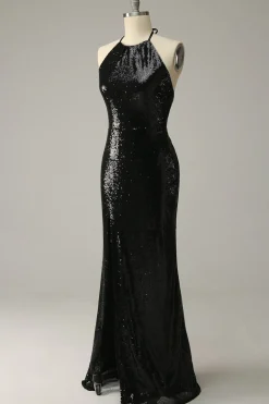 Halter Preto Lantejoulas Mais Tamanho Vestido de Festa