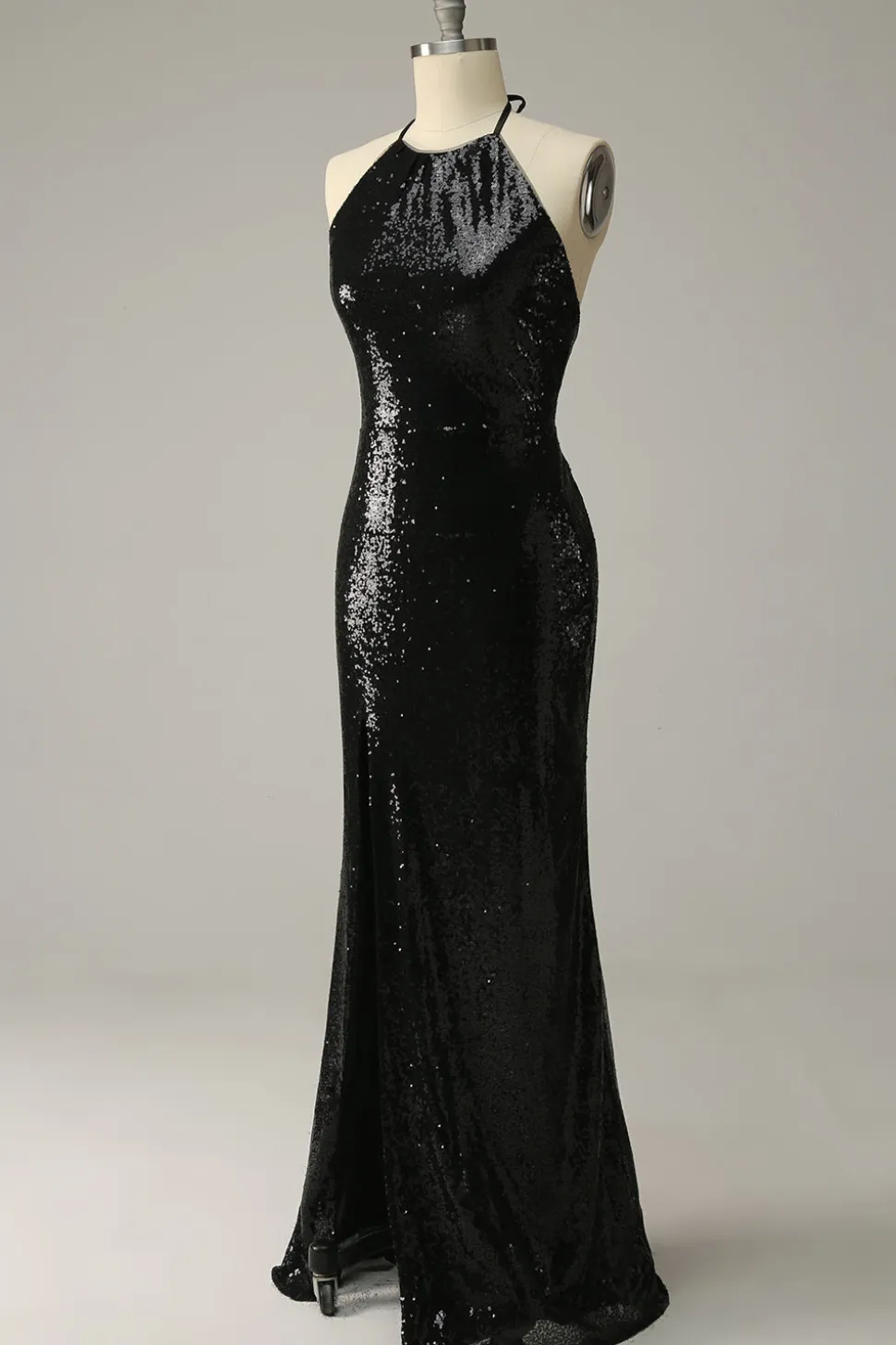 Halter Preto Lantejoulas Mais Tamanho Vestido de Festa