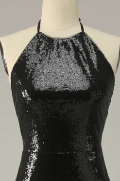 Halter Preto Lantejoulas Mais Tamanho Vestido de Festa