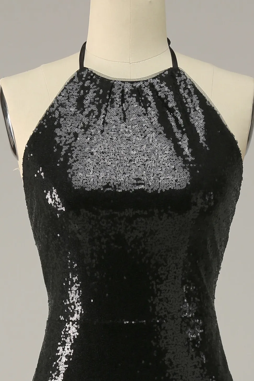 Halter Preto Lantejoulas Mais Tamanho Vestido de Festa