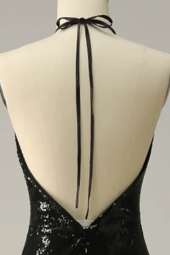 Halter Preto Lantejoulas Mais Tamanho Vestido de Festa