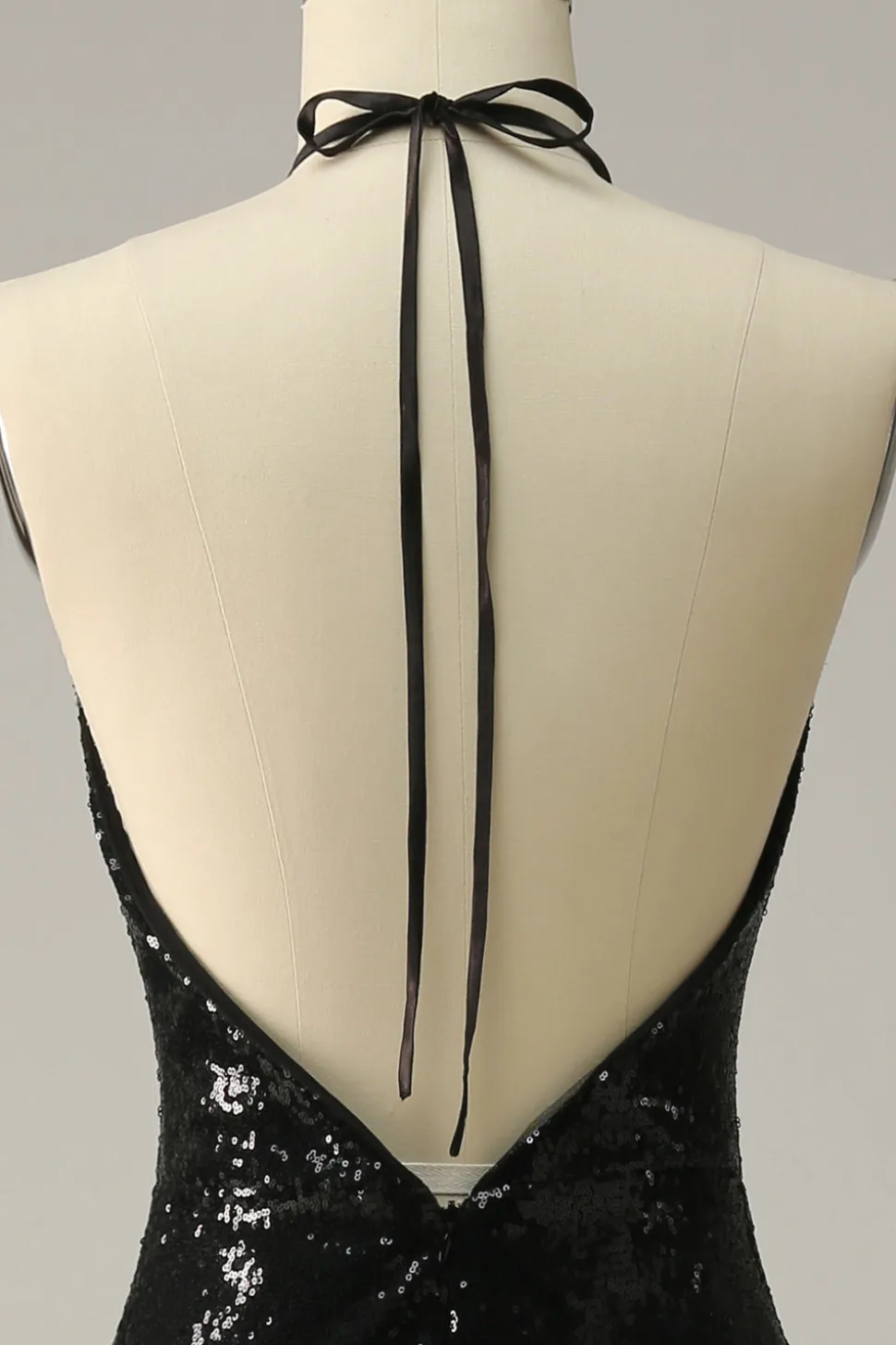 Halter Preto Lantejoulas Mais Tamanho Vestido de Festa