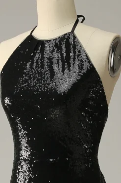 Halter Preto Lantejoulas Mais Tamanho Vestido de Festa