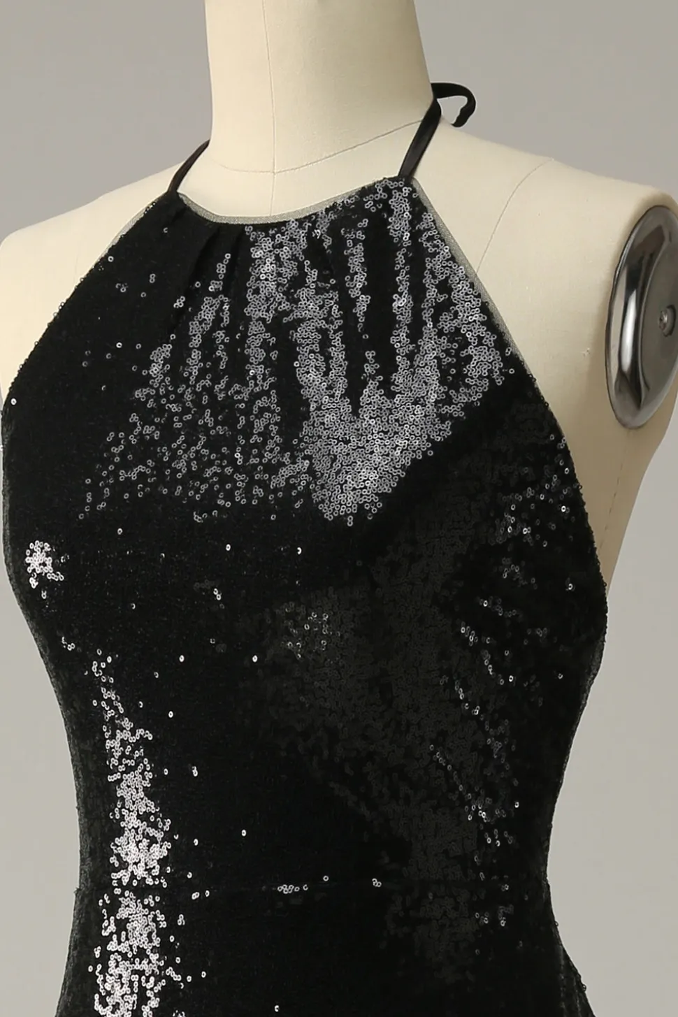 Halter Preto Lantejoulas Mais Tamanho Vestido de Festa