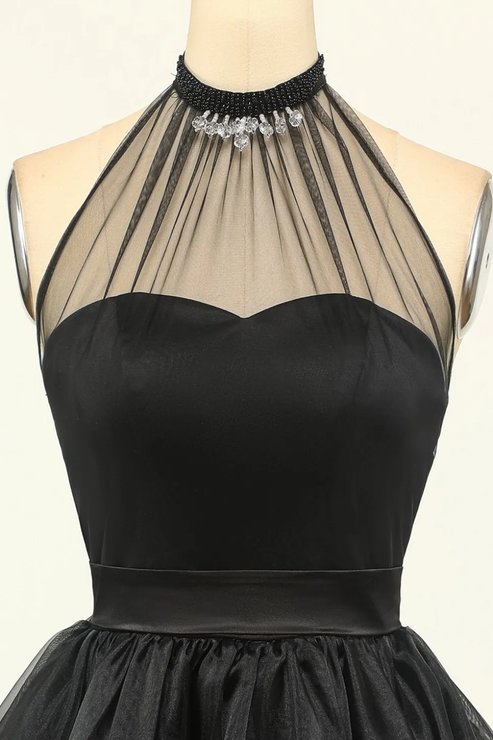 Halter Preto Tulle Short Prom Dress