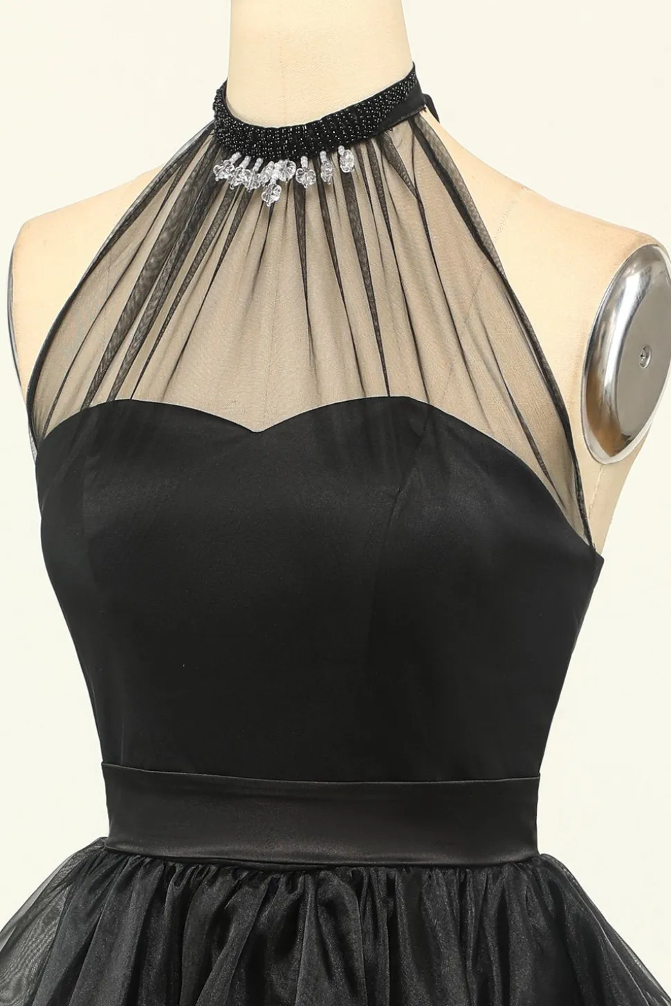 Halter Preto Tulle Short Prom Dress