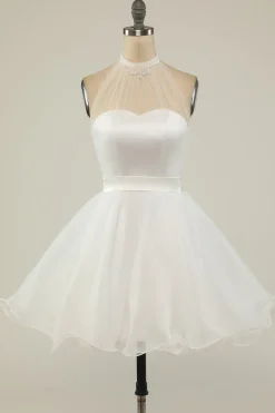 Halter Preto Tulle Short Prom Dress