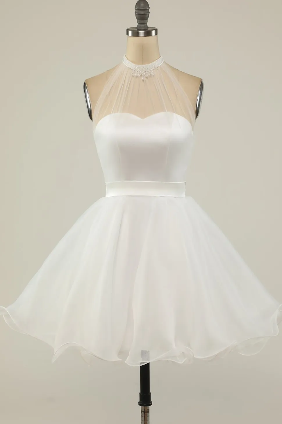 Halter Preto Tulle Short Prom Dress