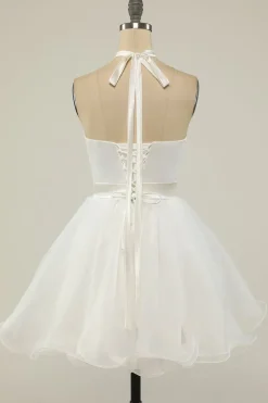 Halter Preto Tulle Short Prom Dress