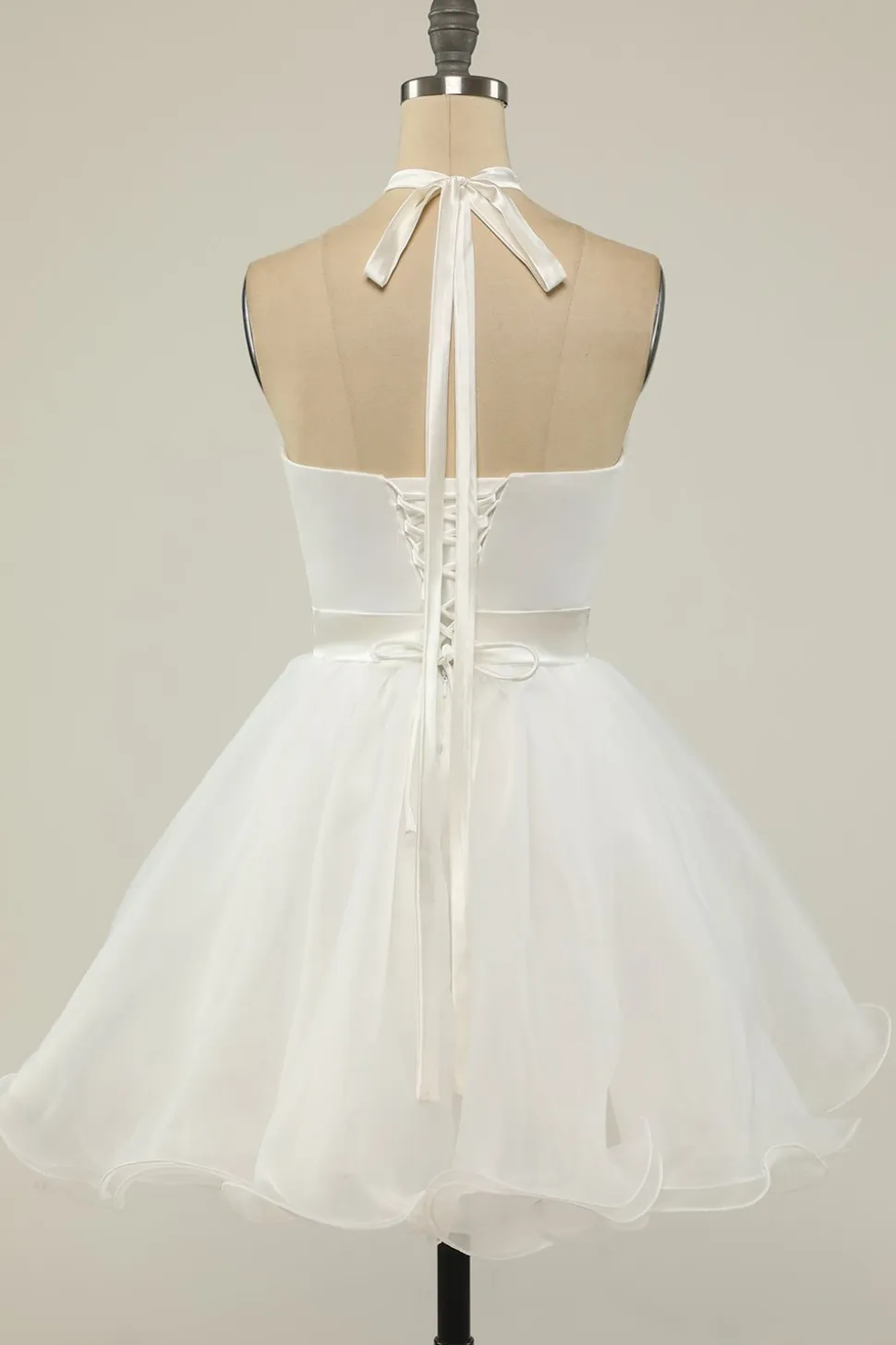 Halter Preto Tulle Short Prom Dress