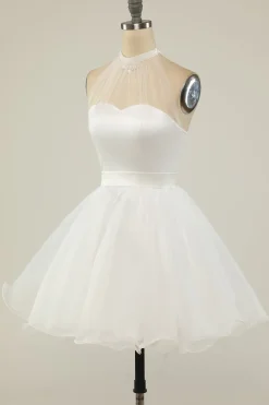 Halter Preto Tulle Short Prom Dress