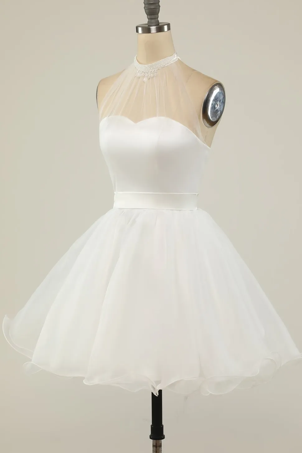 Halter Preto Tulle Short Prom Dress