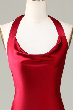 Halter Sem Mangas Borgonha Vestido de Dama de Honor