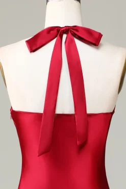Halter Sem Mangas Borgonha Vestido de Dama de Honor