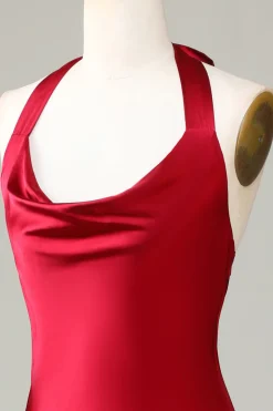 Halter Sem Mangas Borgonha Vestido de Dama de Honor