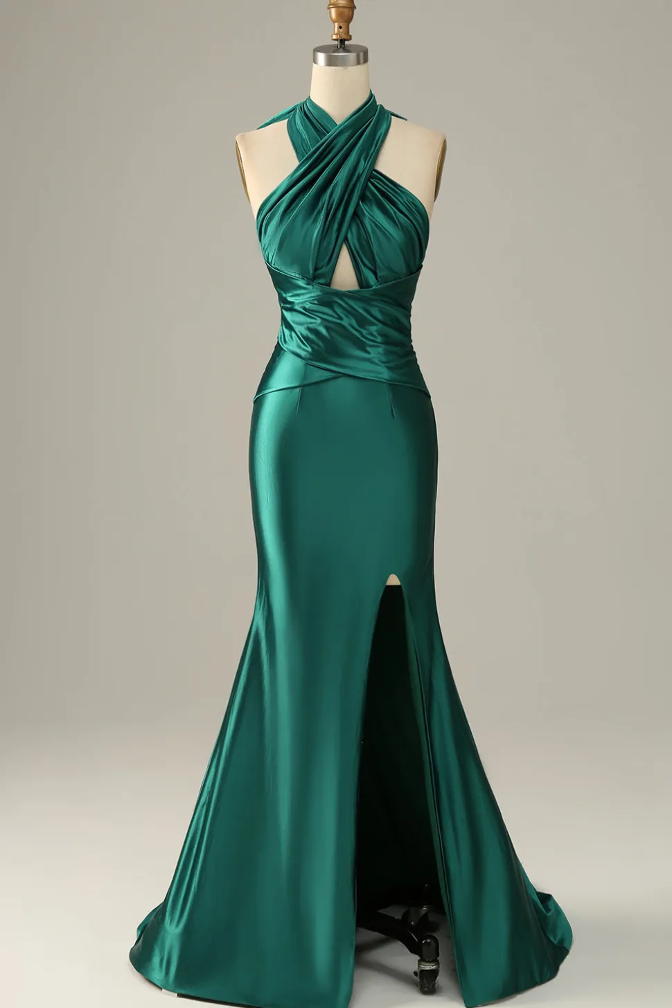 Halter verde escuro vestido de baile sereia