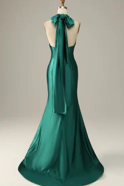 Halter verde escuro vestido de baile sereia