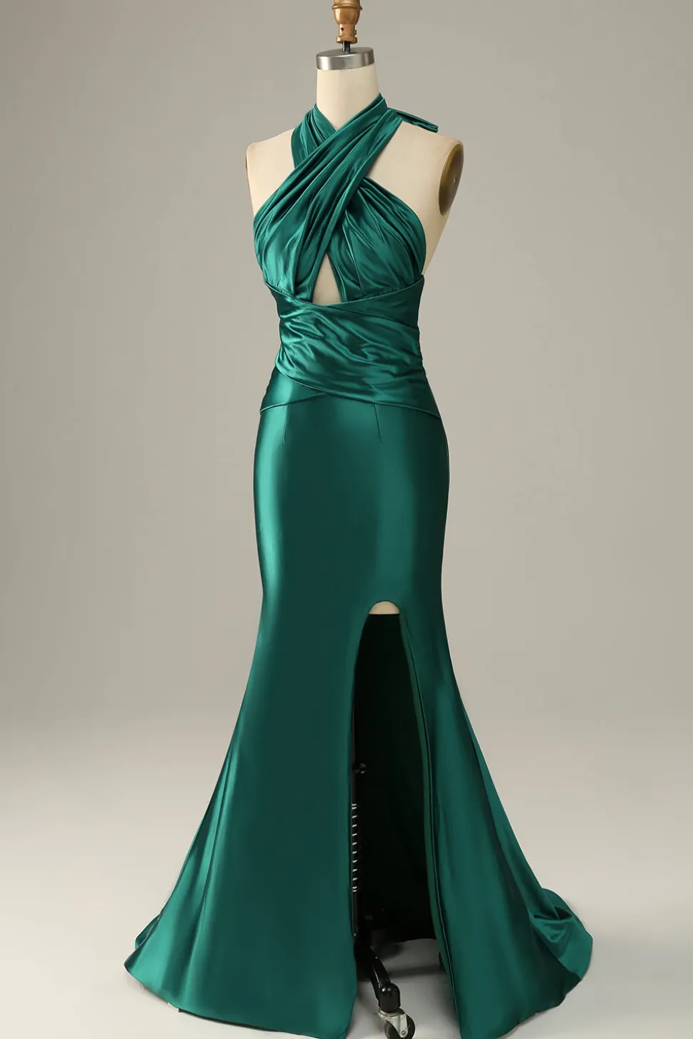 Halter verde escuro vestido de baile sereia