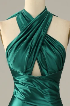 Halter verde escuro vestido de baile sereia