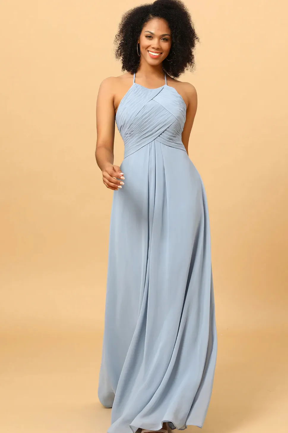 Halter Vestido de Dama de Honra Cinza Azul