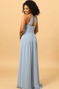 Halter Vestido de Dama de Honra Cinza Azul