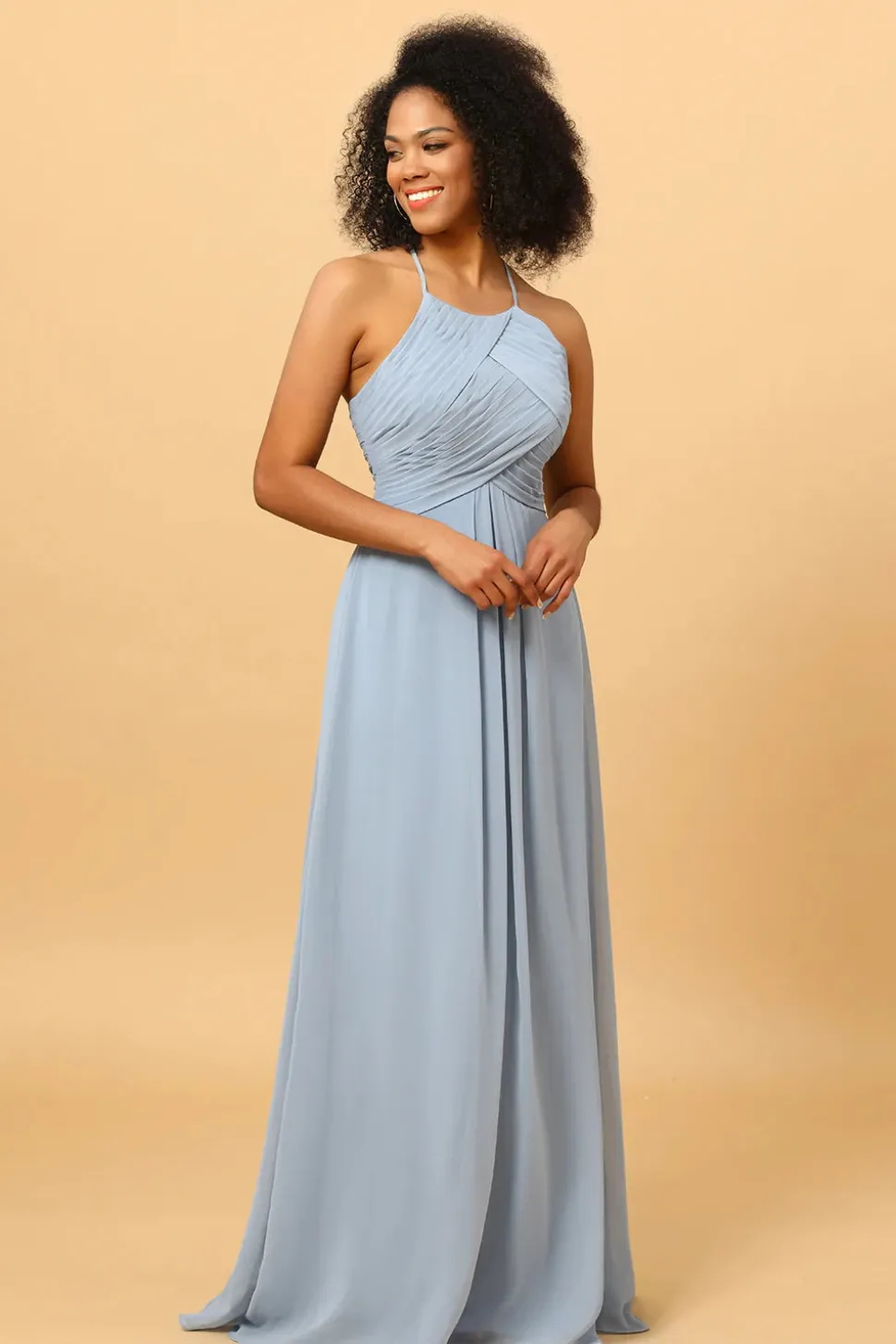 Halter Vestido de Dama de Honra Cinza Azul