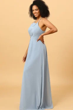 Halter Vestido de Dama de Honra Cinza Azul