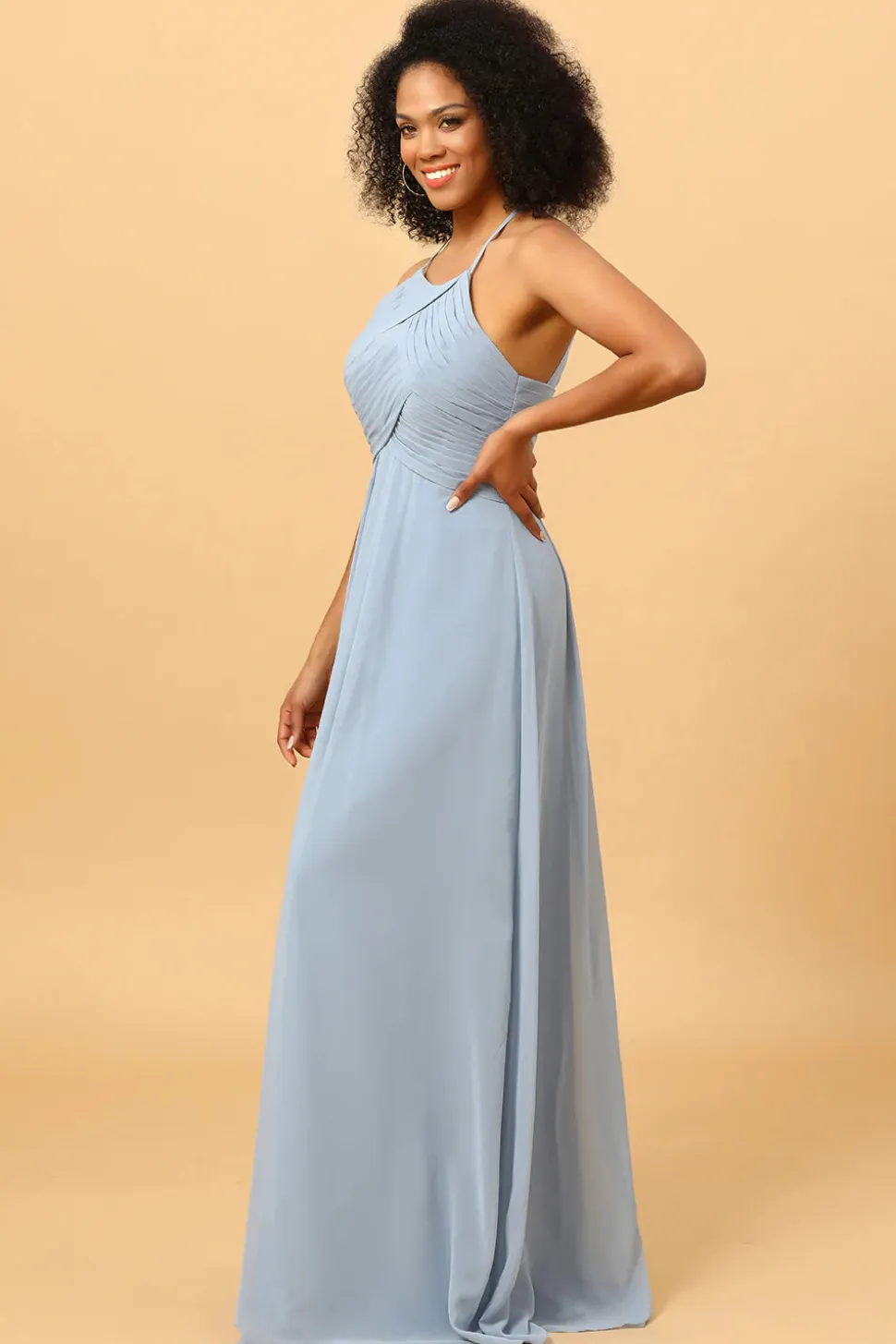 Halter Vestido de Dama de Honra Cinza Azul