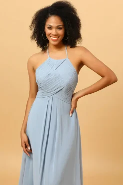 Halter Vestido de Dama de Honra Cinza Azul