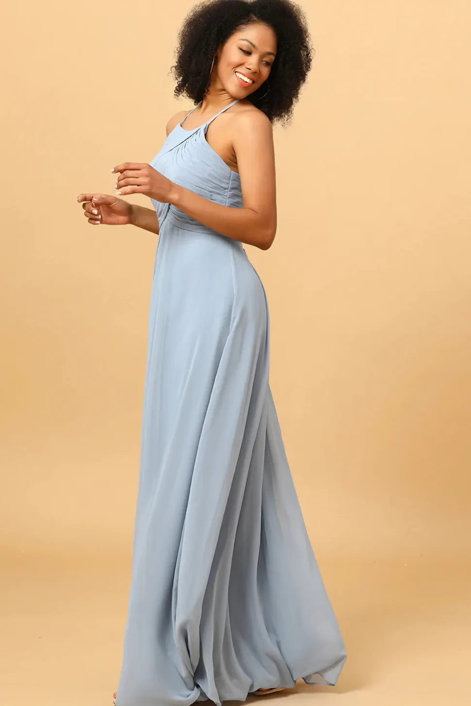 Halter Vestido de Dama de Honra Cinza Azul