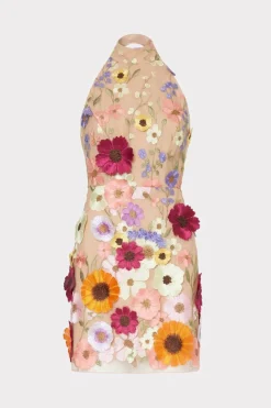 Halter Vestido de Festa Com Apliques Rosa Sem Mangas